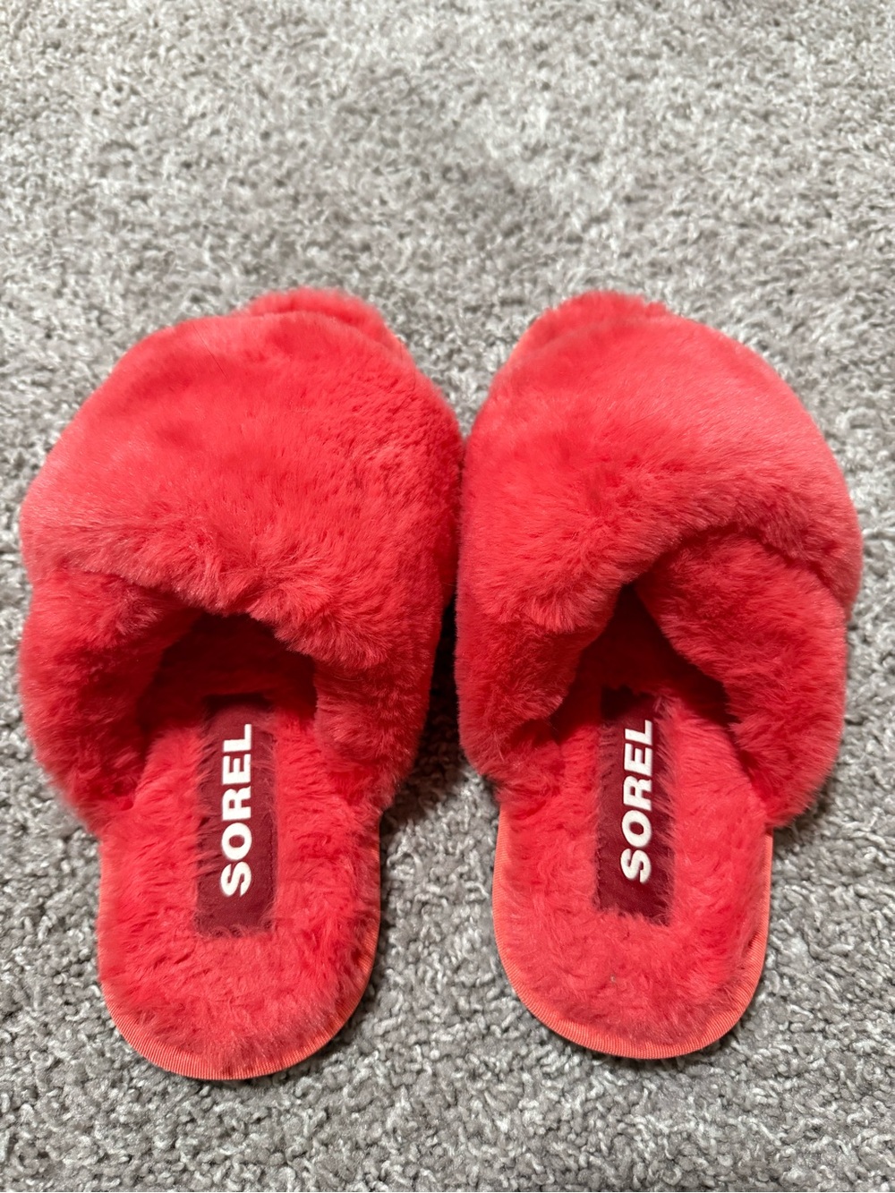 Sorel Red Plush Slide Slippers